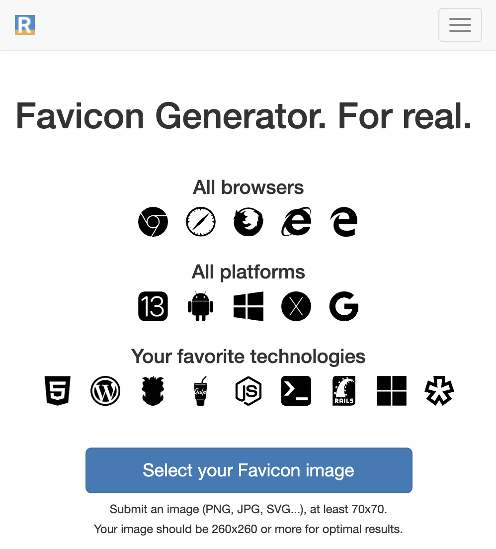 creare favicon online con real favicon generator